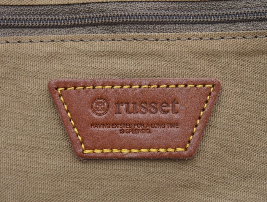 【Used 美品】ラシット russet ショルダーバッグ モノグラム柄 ストラップ付き ターンロックポケット ジャガードナイロン×レザー ブラウン  日本製品 - ブランドジャックリスト