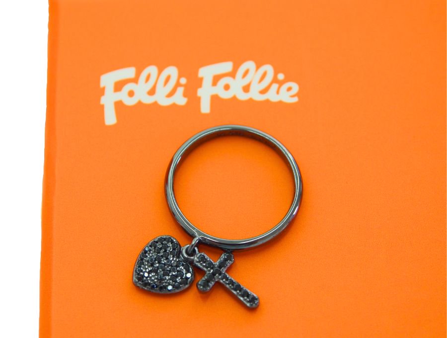 【Used 美品】フォリフォリ Folli Folle 指輪 シルバーリング S925 silver 54 14号サイズ クロス＆ハート charm  mates チャームメイツ 元箱有り ブラック - ブランドジャックリスト