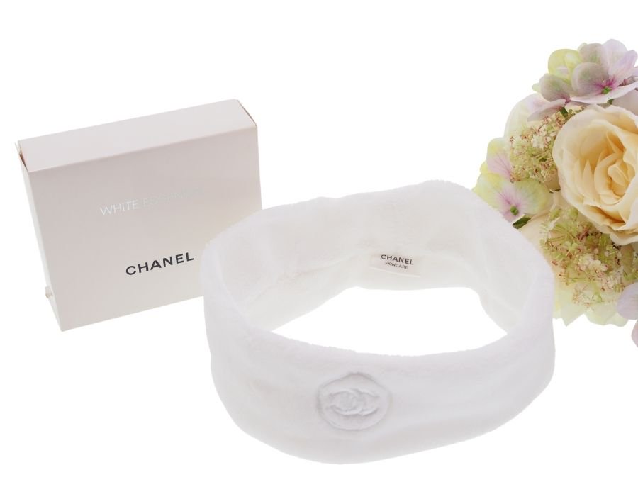 美品 CHANEL シャネル ヘアバンド ＆リストバンドパイル地ホワイト正規