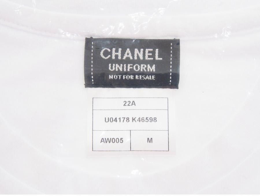 【New 新品】シャネル CHANEL 店舗ユニフォーム 半袖 Tシャツ 海外店舗 スタッフ着用 2022 スター CC 麦の穂 カメリア 刺繍  ホワイト Mサイズ 元袋有り レディース - ブランドジャックリスト