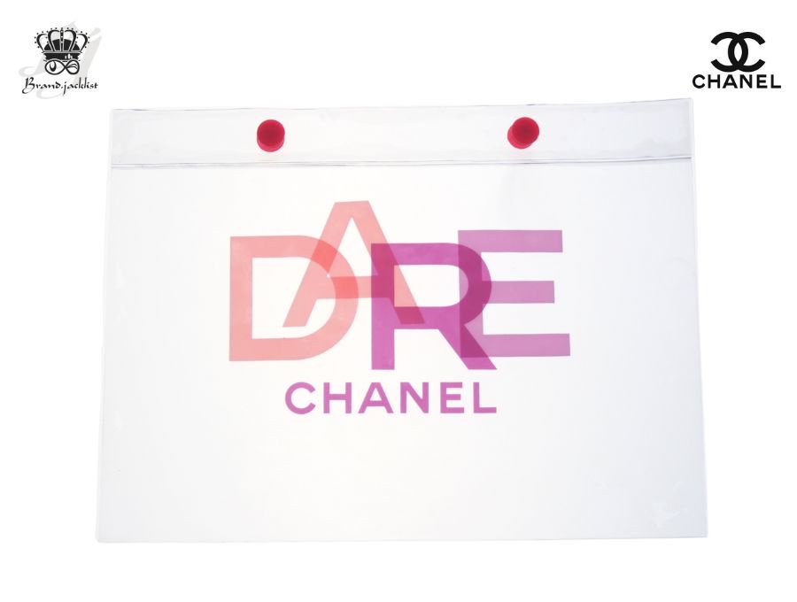 シャネル ノベルティ クリアポーチ フラット DARE ビニール Wスナップボタン PVC ヴィンテージ CHANEL ビューティー【Used 開封品】  - ブランドジャックリスト