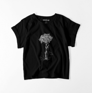 YONOA【レディース】ロールアップ・ドルマンスリーブTシャツ線画アート03(黒)の商品画像