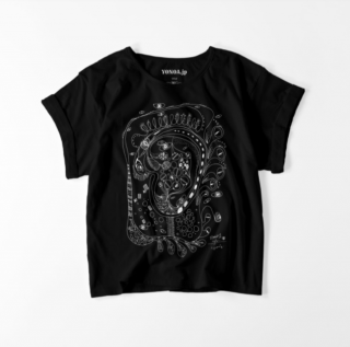 YONOA【レディース】ロールアップ・ドルマンスリーブTシャツ線画アート01(黒)の商品画像