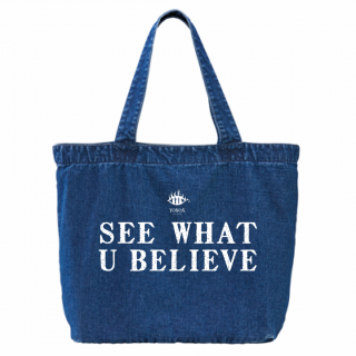 YONOA デニムトートバッグ「SEE WHAT U BELIEVE」(ネイビー）の商品画像