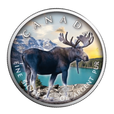 2021年 カナダ メイプル ヘラジカ 1オンス カラー銀貨 カードケース付