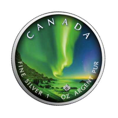 2020年 カナダ メイプル オーロラ・ホワイトホースタウン   1オンス 銀貨  カードケース付