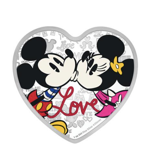2019年 ニウエ ディズニー ミッキーマウスとミニーマウス愛  銀貨 1オンス プルーフハート形 専用箱