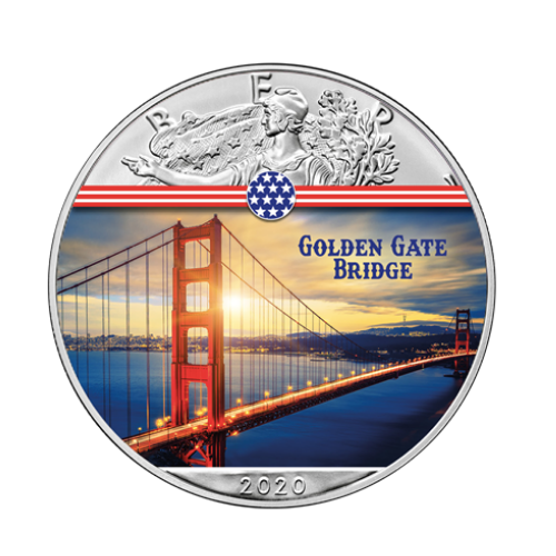 2020年 アメリカ イーグル銀貨 「ゴールデンゲート橋」カラー 1オンス 専用カードケース付 
