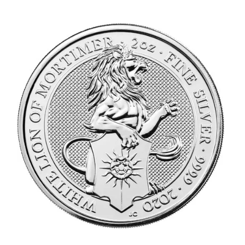 2020年 イギリス  クィーン ビースト 『モーティマーのホワイト ライオン』 2 オンス銀貨 （カプセルケース付 ）