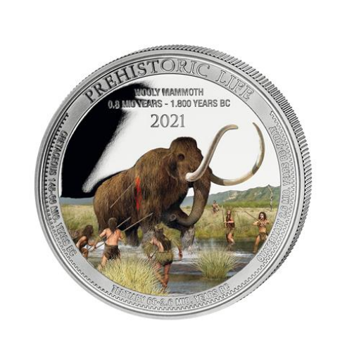 2021年 コンゴ  マンモス カラー銀貨  1オンス 限定2000（カプセルケース付 ）