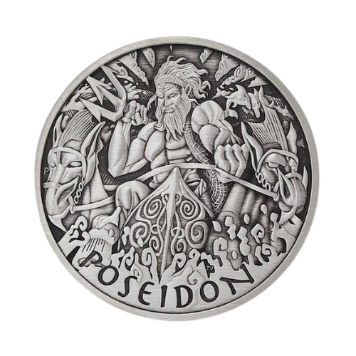 2021年 ツバル オリンパスの神々シリーズ『ポセイドン』 1オンス（31.1g） アンティーク仕上げ 銀貨 カプセルケース付き