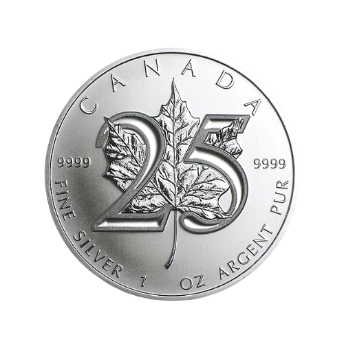 【新品未使用】2013年 カナダ 『メイプル銀貨25周年記念』 1オンス カプセルケース付 
