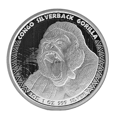 【新品未使用】2015年 コンゴ  『シルバーバック・ゴリラ』銀貨  1オンス（カプセルケース付 ）