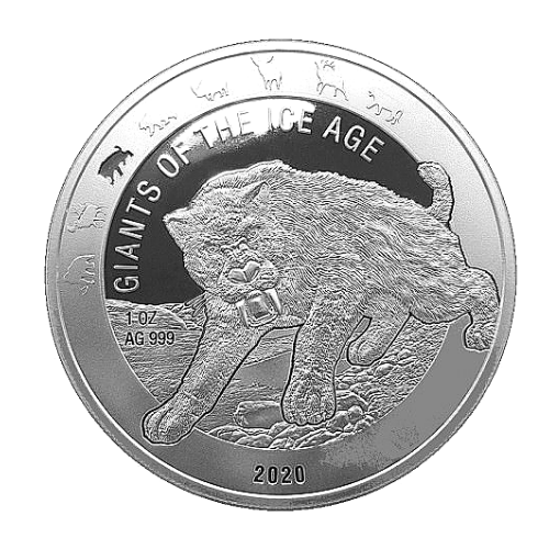 2020ガーナ 氷河期の巨大動物『サーベルタイガー』1オンス 地金型銀貨  カプセルケース付 限定15000 新品