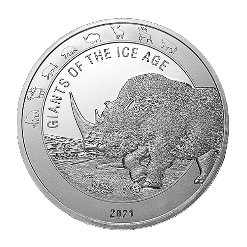 2021ガーナ 氷河期の巨大動物『ケブカサイ』1オンス 地金型銀貨  カプセルケース付 限定15000 新品
