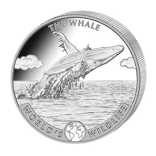 【新品未使用】2020年 コンゴ 野生生物シリーズ『クジラ』地金型銀貨  1オンス（クリアケース付 ）