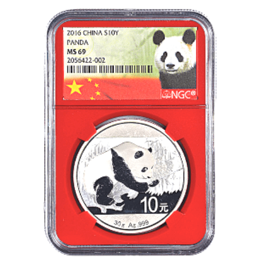 鑑定済 NGC社MS69（準最高位）2016 中国 パンダ銀貨 30g スラブケース付｜恵比寿コイン