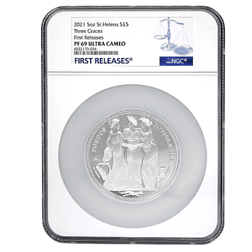 5オンス セントヘレナ 2021 スリーグレイセス 銀貨 NGC PF69 - 旧貨幣