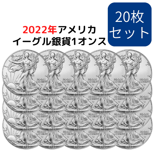 【20枚セット】2022アメリカ イーグル銀貨（TYPE2） 1オンス地金型銀貨 クリアケース付 新品 ※1枚当たり6920円