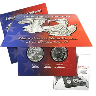 2003アメリカイーグル＆2002イギリスブリタニア 1オンス地金型銀貨セット 専用ケース 新品 ｜恵比寿コイン
