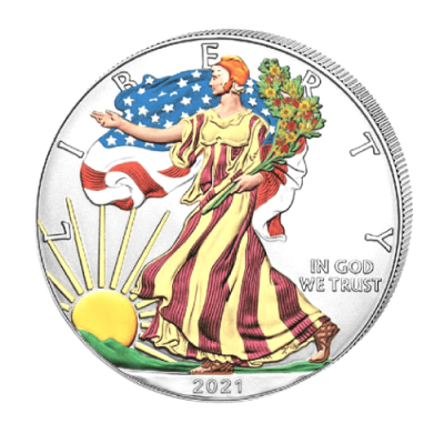 【希少】2021 アメリカ イーグル地金型カラー銀貨（TYPE1） 1オンス地金型銀貨 クリアケース付 新品