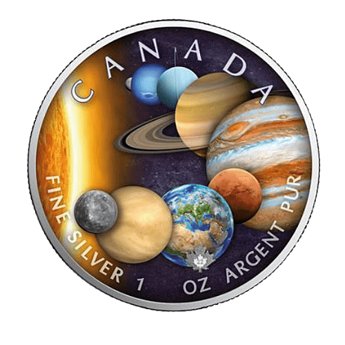 2022 カナダ メイプル銀貨 『太陽系』 カラー地金 1オンス クリアケース付き 新品 限定2500