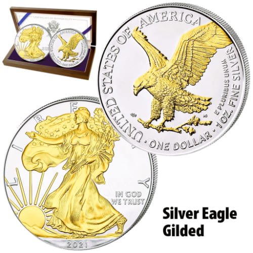  2021年 アメリカ シルバーイーグル 銀貨 金メッキ 1オンス ×2 限定5,000セット 専用ボックス付き 新品