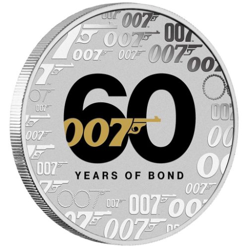 2022 ツバル  ジェームズ・ボンド『007 60周年』 カラー 地金型銀貨  1オンス クリアケース付 限定25,000枚