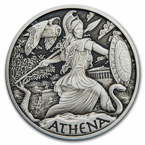 2022 ツバル オリンポスの神々 『アテナ』 アンティーク仕上げ 5オンス 銀貨 新品 カプセルケース付 限定50枚｜恵比寿コイン