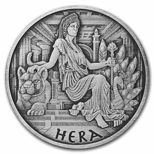 2022 ツバル オリンパスの神々 『ヘラ』 5オンス アンティーク仕上げ銀貨  新品 カプセルケース付 限定50枚