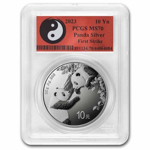 鑑定済】PCGS社最高位MS70 2023中国 パンダ地金型銀貨 30g 陰陽ラベル