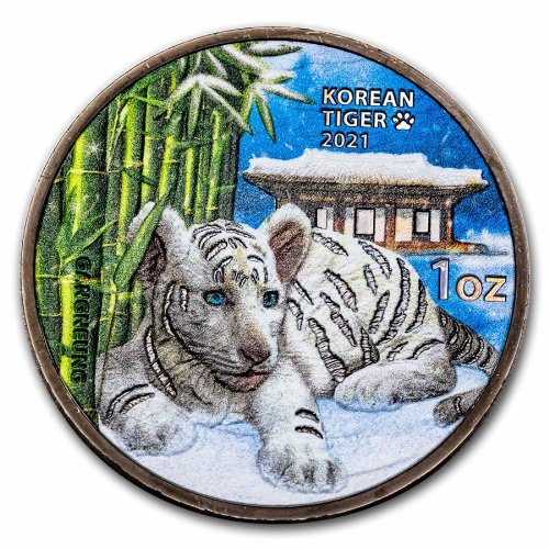 2021 韓国『タイガー』 カラー地金型銀貨 1オンス 鑑定書・専用箱付 限定20,000枚 新品
