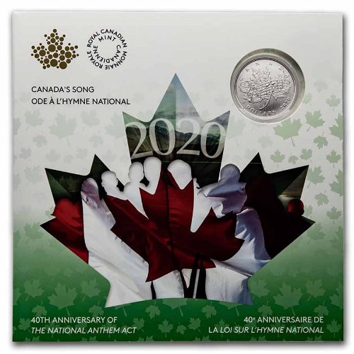 2020 カナダ 『国歌40周年』 地金型銀貨 1/4オンス 専用パッケージ付 新品 限定100,000枚