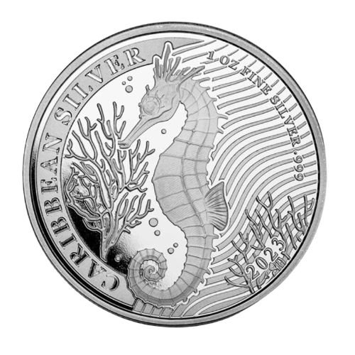 2023 バルバドス 『カリブ海タツノオトシゴBU』1オンス 地金型銀貨 クリアケース付 新品