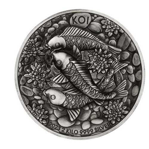 2023 オーストラリア『鯉』2kg アンティークフィニッシュ銀貨ハイレリーフ  専用箱付 新品 限定200枚