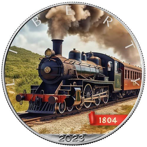 2023 アメリカ カラーイーグル銀貨 1オンス『蒸気機関車』商品カード付きクリア入 新品 限定2,500枚