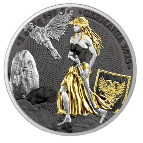 2023ドイツ『ゲルマニア』地金型銀貨 2オンス ワールドマネーフェア 専用パッケージ付 限定999枚 新品