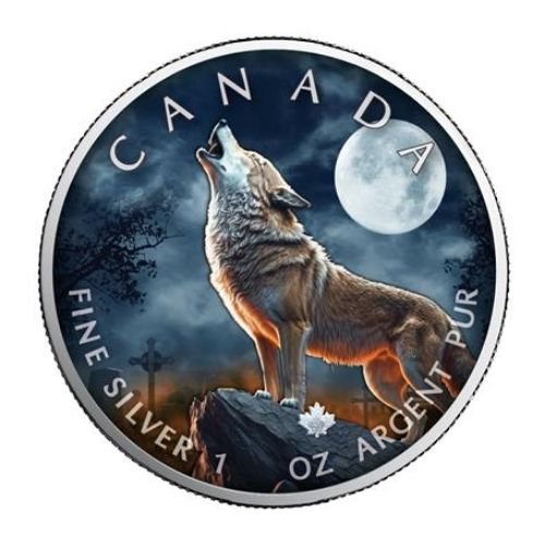 2023カナダメイプル『ハウリングウルフ』カラー地金型銀貨  1オンス 製品カードクリアケース付き 新品 限定2023