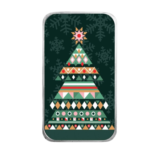 【プレゼントに】アメリカ 『クリスマスツリー』 カラー シルバーバー1オンス クリアケース、巾着付 新品