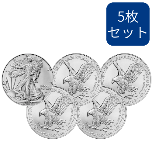 【5枚】2024 アメリカ イーグル銀貨 1オンス 地金型 クリアケース付※1枚あたり5280円