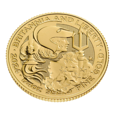2024 イギリス ロイヤルミント 『ブリタニアと自由の女神』 地金型金貨 1/4オンス クリアケース付