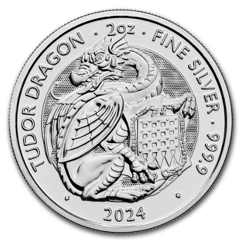 2024イギリス『チューダービースト ドラゴン』2オンス 地金型銀貨  クリアケース付 新品