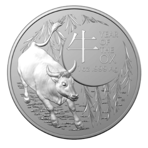 2021 オーストラリア干支『牛』地金型銀貨 1オンス クリアケース付 新品 限定50,000枚