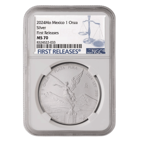 NGC MS70 2024年 メキシコ リベルタード 地金型銀貨 1オンス 発行30日以内 クリアケース付