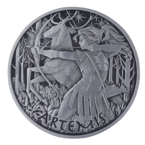 <img class='new_mark_img1' src='https://img.shop-pro.jp/img/new/icons59.gif' style='border:none;display:inline;margin:0px;padding:0px;width:auto;' />2023年 ツバル オリンパスの神々シリーズ『アルテミス』 1オンス(31.1g) アンティーク仕上げ 銀貨 限定1500枚 新品未使用 クリアケース付き