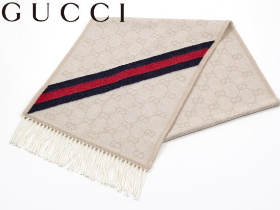 グッチ GUCCI マフラー GG ウェビングライン ベージュ アルパカ ウール