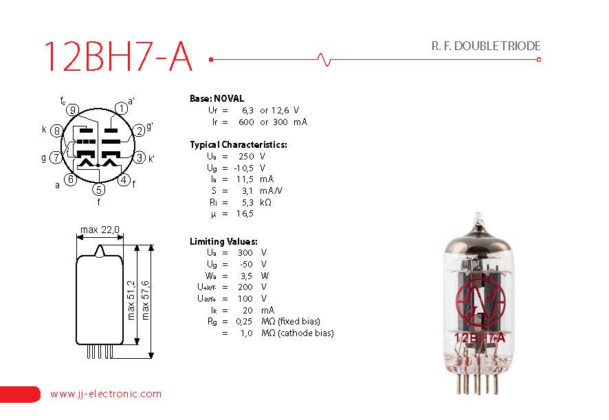 JJ 12BH7-A - テクソル オンラインショップ | 高品質真空管 （オーディオ用・ギター用）通販・通信販売専門店