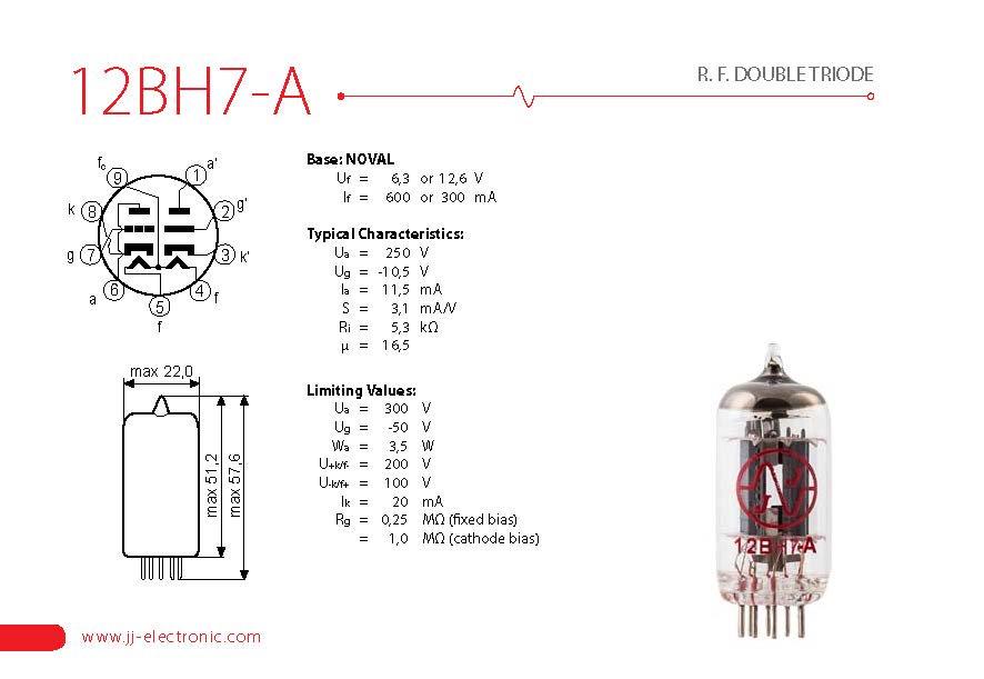 JJ 12BH7-A GP - テクソル オンラインショップ | 高品質真空管 （オーディオ用・ギター用）通販・通信販売専門店