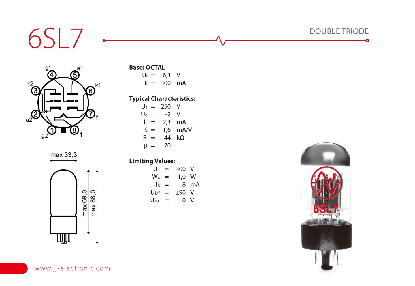 JJ 6SL7 - テクソル オンラインショップ | 高品質真空管 （オーディオ用・ギター用）通販・通信販売専門店