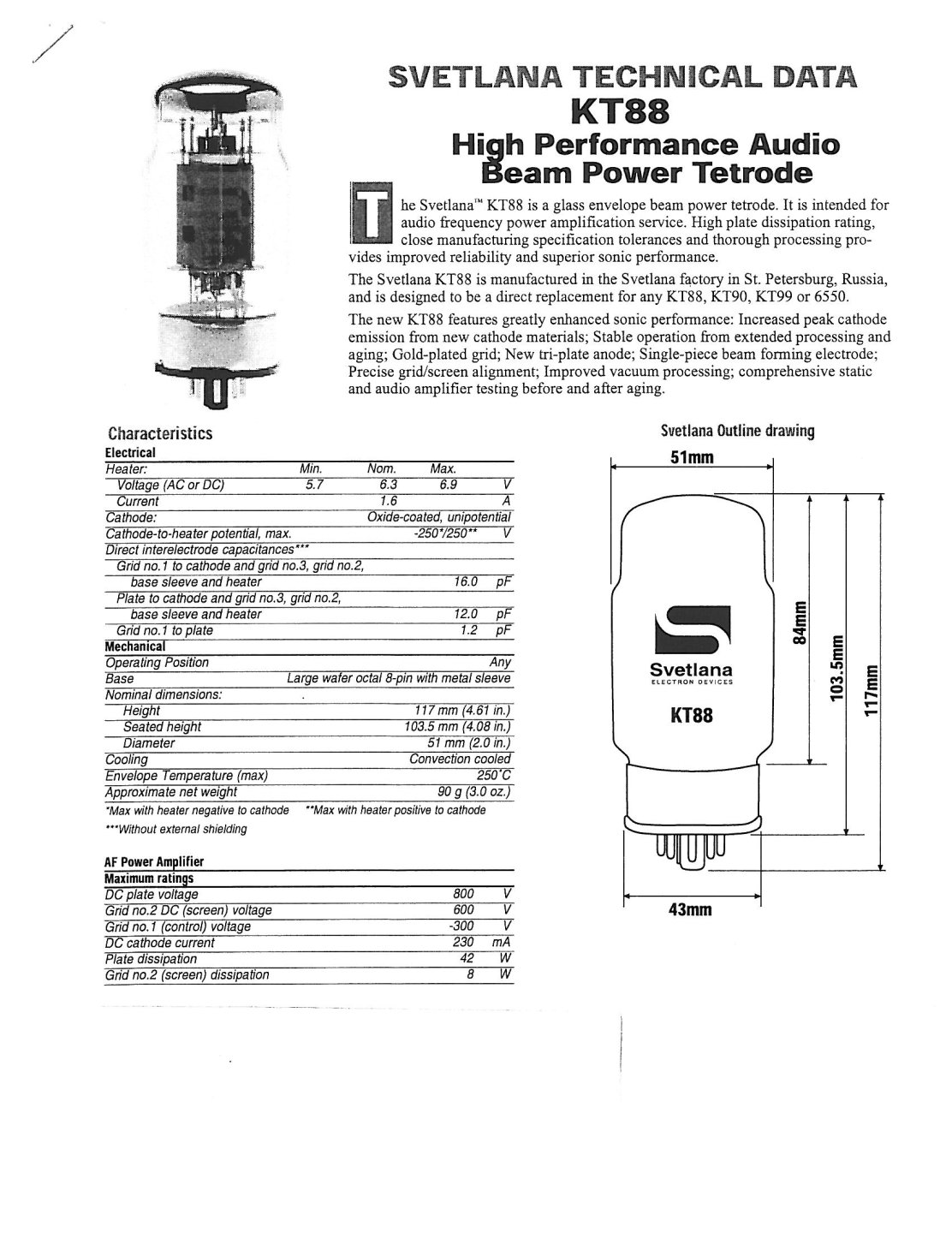 Svetlana(S) KT88 - テクソル オンラインショップ | 高品質真空管 （オーディオ用・ギター用）通販・通信販売専門店